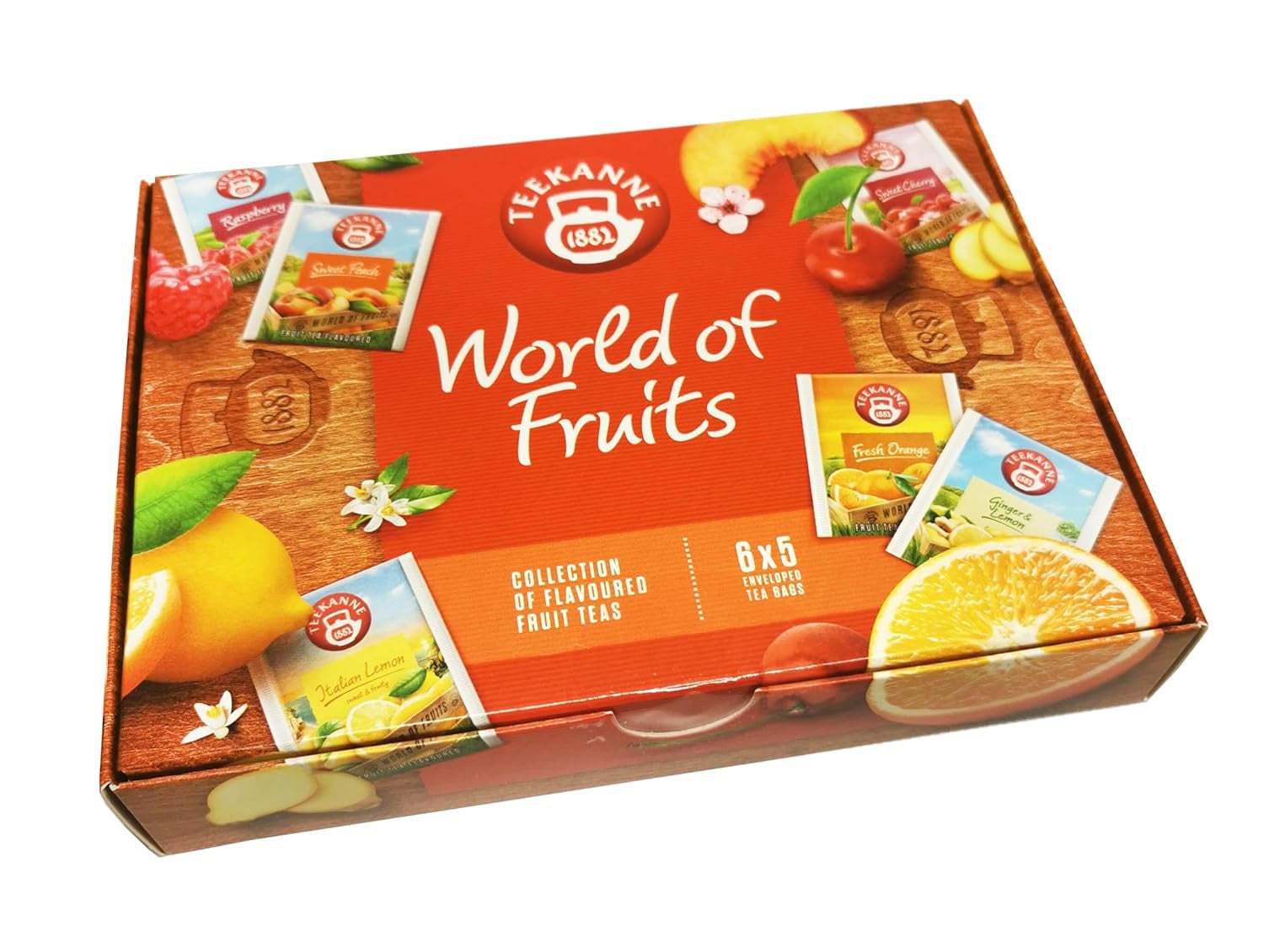 Teekanne World of Fruits (NEUE EDITION) - Box mit Auswahl an Früchtetees - 6 Geschmacksrichtungen * 5 Teebeutel