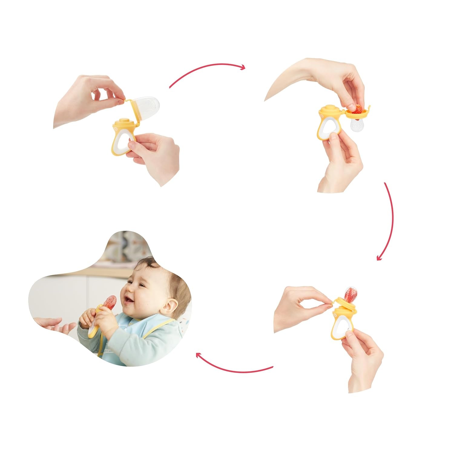 Badabulle Babynahrungsspender mit Schutzhülle, ergonomischem Griff, beruhigt das Zahnfleisch und führt neue Geschmacksrichtungen ein, ab 4 Monaten, BPA-frei