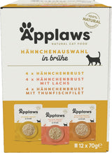 Applaws Natural Nassfutterbeutel für Katzen, Multipack-Hühnerbrühe-Auswahl – 12 Beutel x 70 g