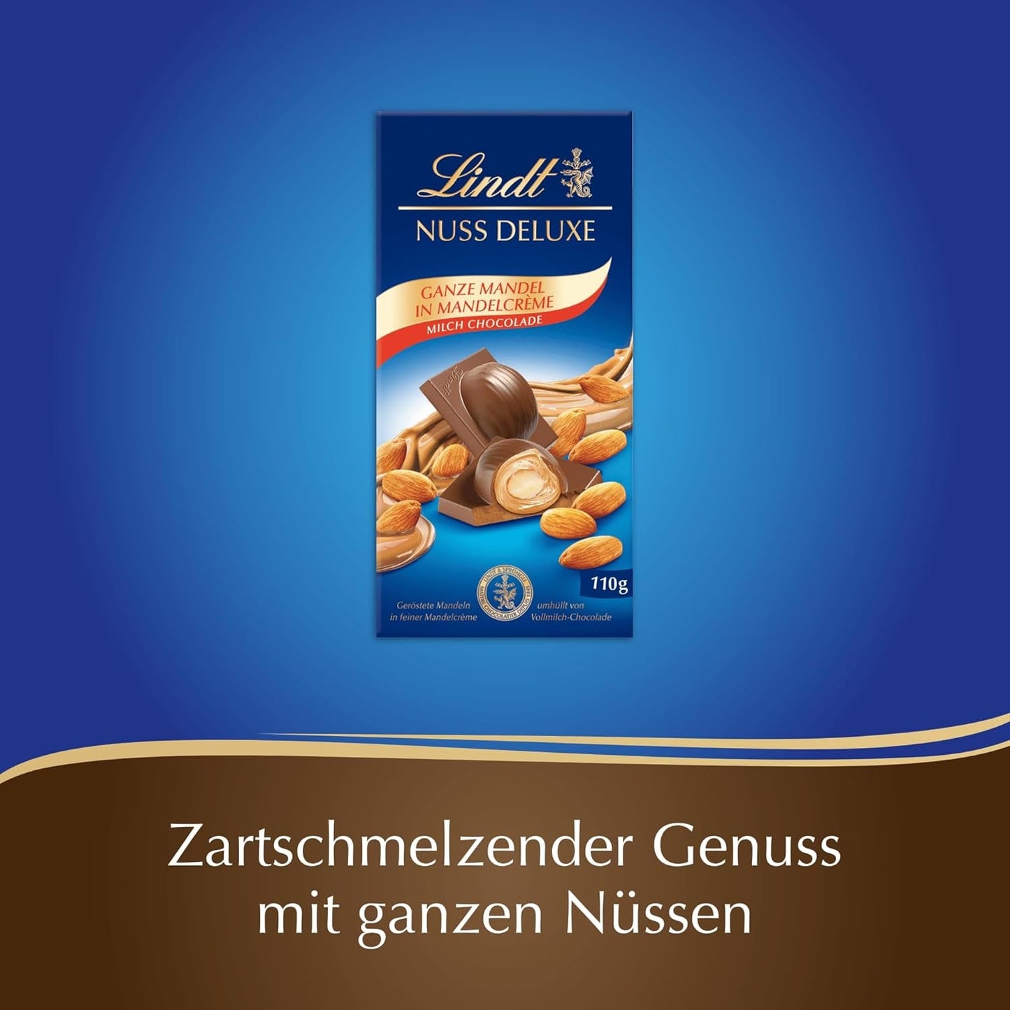 Lindt-Schokolade | NUT DELUXE Schokoriegel mit Milch und Mandeln | 110g | Milchschokolade mit gerösteten Mandeln in einer zarten Mandelcreme | Schokoladenriegel