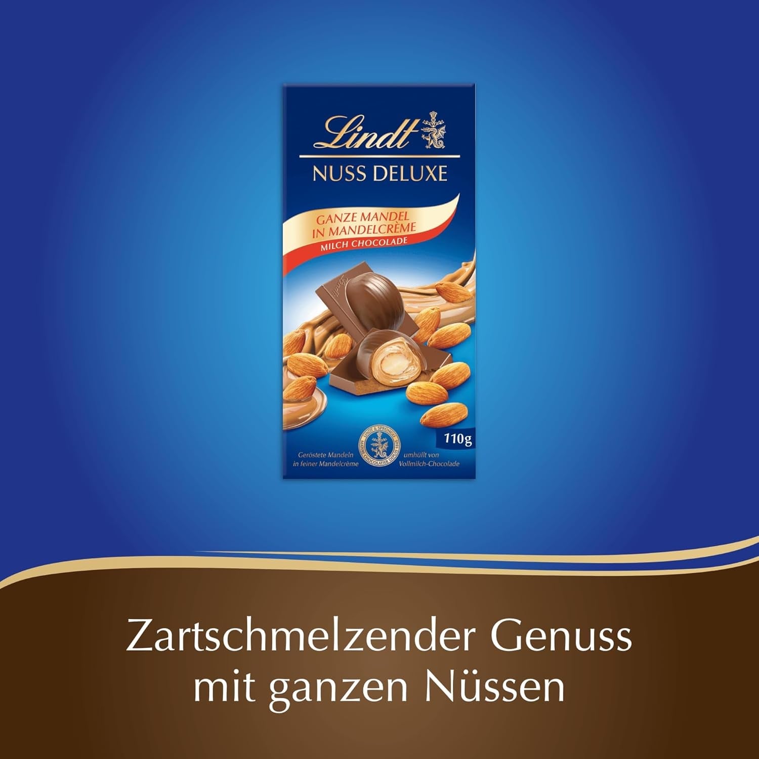 Lindt-Schokolade | NUT DELUXE Schokoriegel mit Milch und Mandeln | 110g | Milchschokolade mit gerösteten Mandeln in einer zarten Mandelcreme | Schokoladenriegel