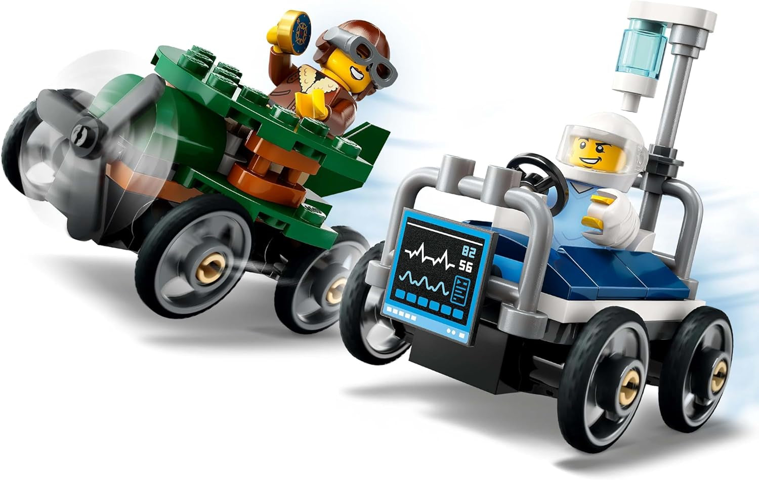 LEGO City Flugzeug vs. Krankenhausbett-Rennwagen-Set – Seifenkistenspielzeug für Jungen und Mädchen ab 5 Jahren – Bausatz mit 2 Minifiguren – Geburtstags- und Weihnachtsgeschenk 60459 Bausätze Besuchen Sie den LEGO-Store