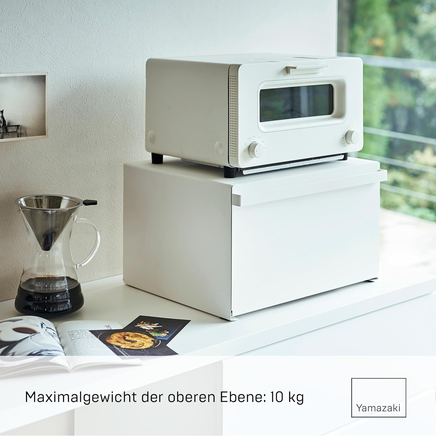 Yamazaki 4352 TOWER Brotkorb, weiß, Stahl, minimalistisch, 40 x 34,5 x 24 cm Frischhalteboxen Naty Shop
