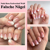 360-teiliges Kunstnägel-Set – Kurze Kunstnägel in Nude-Rosa-Weiß mit Farbverlauf – Quadratische Kunstnägel zum Aufkleben – Vollflächige, glänzende, selbstklebende Nägel für Frauen und Mädchen (quadratisch)