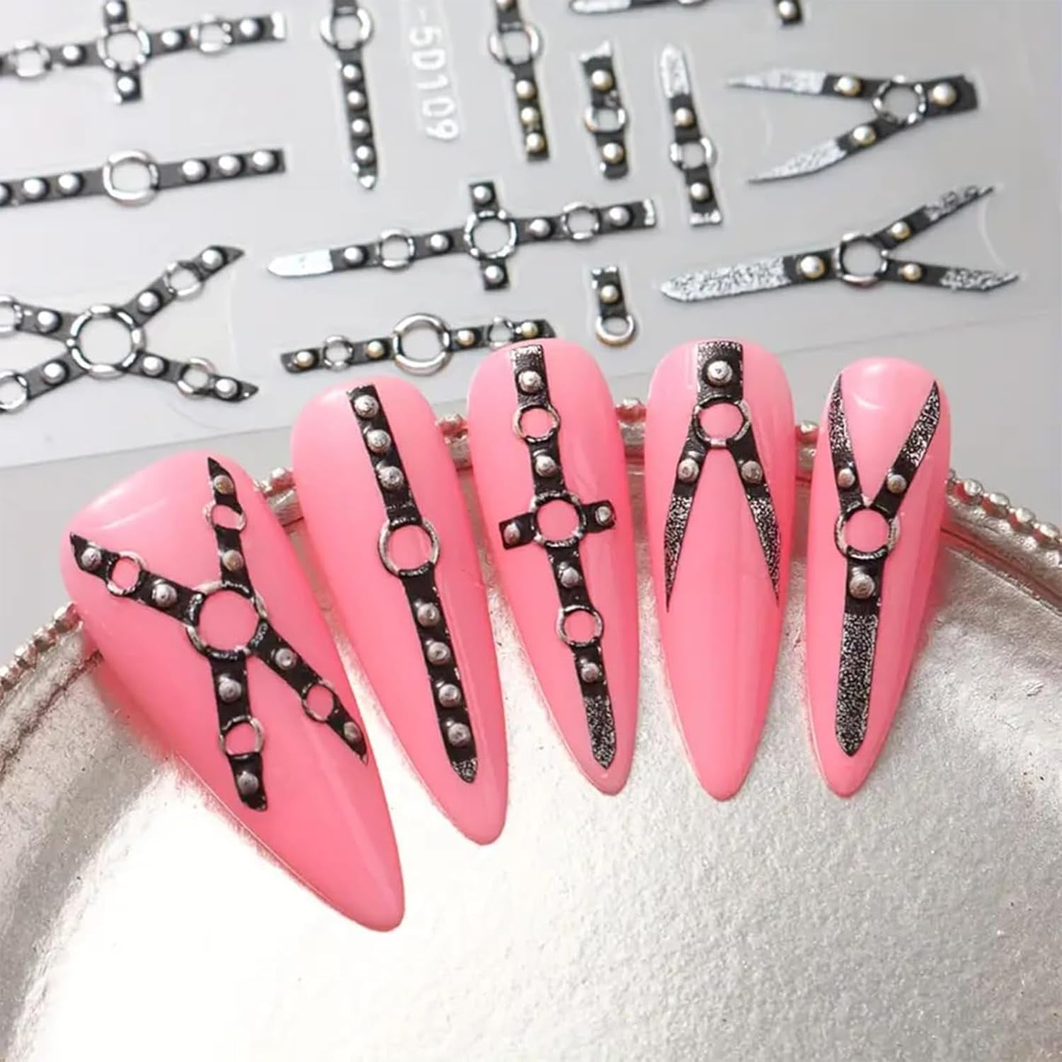 2PCS 5D Embossed Gothic Punk Nagelsticker, Nagel Sticker Selbstklebend Kreuz Und X-Form Halloween Nagelaufkleber, Nageldesign Zubehör Für Damen Nail Art
