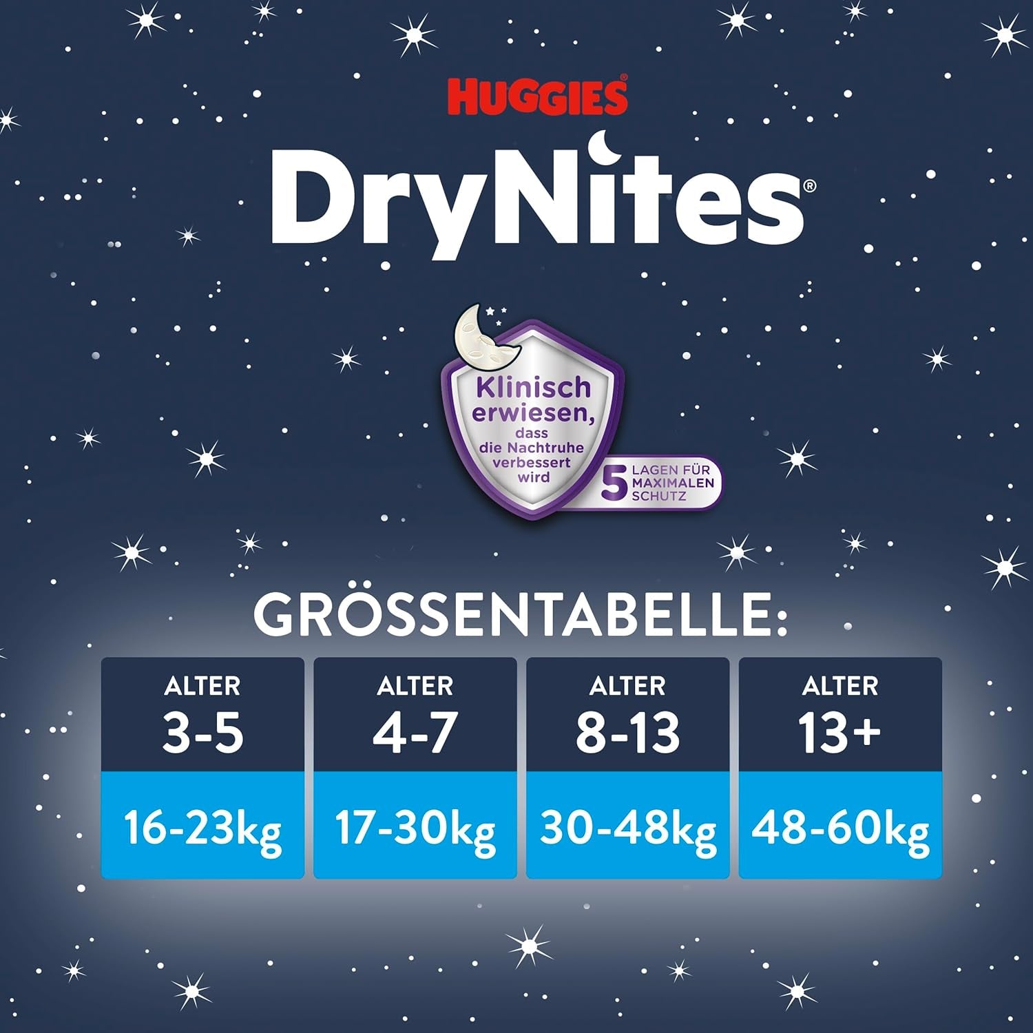 Huggies DryNites Windeln gegen Bettnässen bei Nacht für Mädchen im Alter von 13 bis ca. 17 Jahren (48–60 kg), 33 Stück (3 x 11), Jumbo-Monatspackung, XL-Windelhöschen