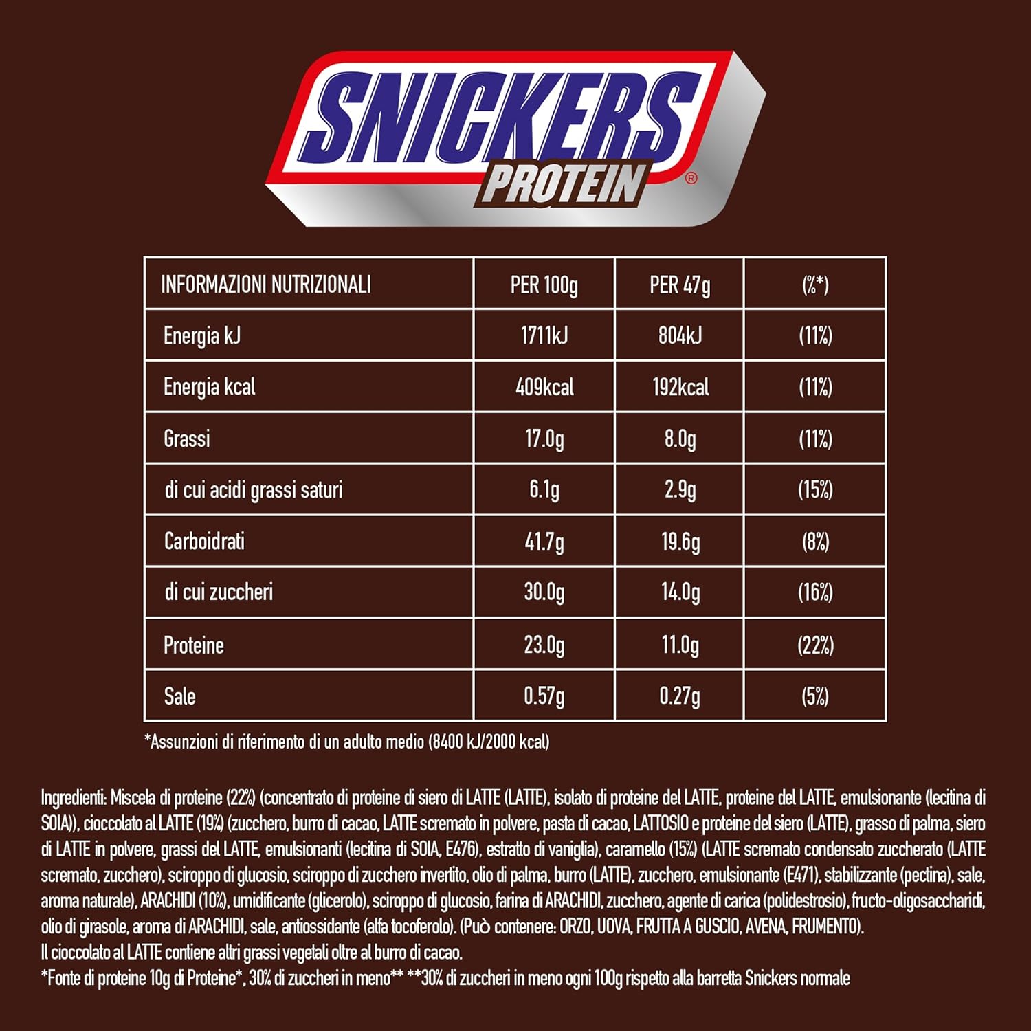 Snickers Proteinriegel mit Schokolade – reichhaltiger Geschmack mit Haselnuss-Karamell und Nougat, Großpackung 18 x 47 g
