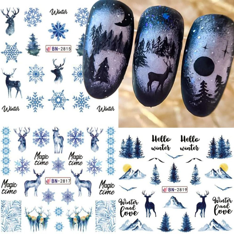 3D-Weihnachts-Nagelaufkleber, selbstklebend, Wassertransfer, Weihnachtsbaum, Schneeflocke, Elch, Pinguin, Weihnachts-Nagelkunst, Winter-Nageldesign, Weihnachtsaufkleber, Nagelzubehör