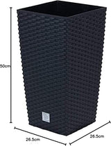 Prosperplast Rattan-Optik-Töpfe/Töpfe mit Einsatz | 26,5 x 26,5 x 50 cm | Anthrazit | witterungs- und UV-beständig | aus stabilem Kunststoff | für innen und außen