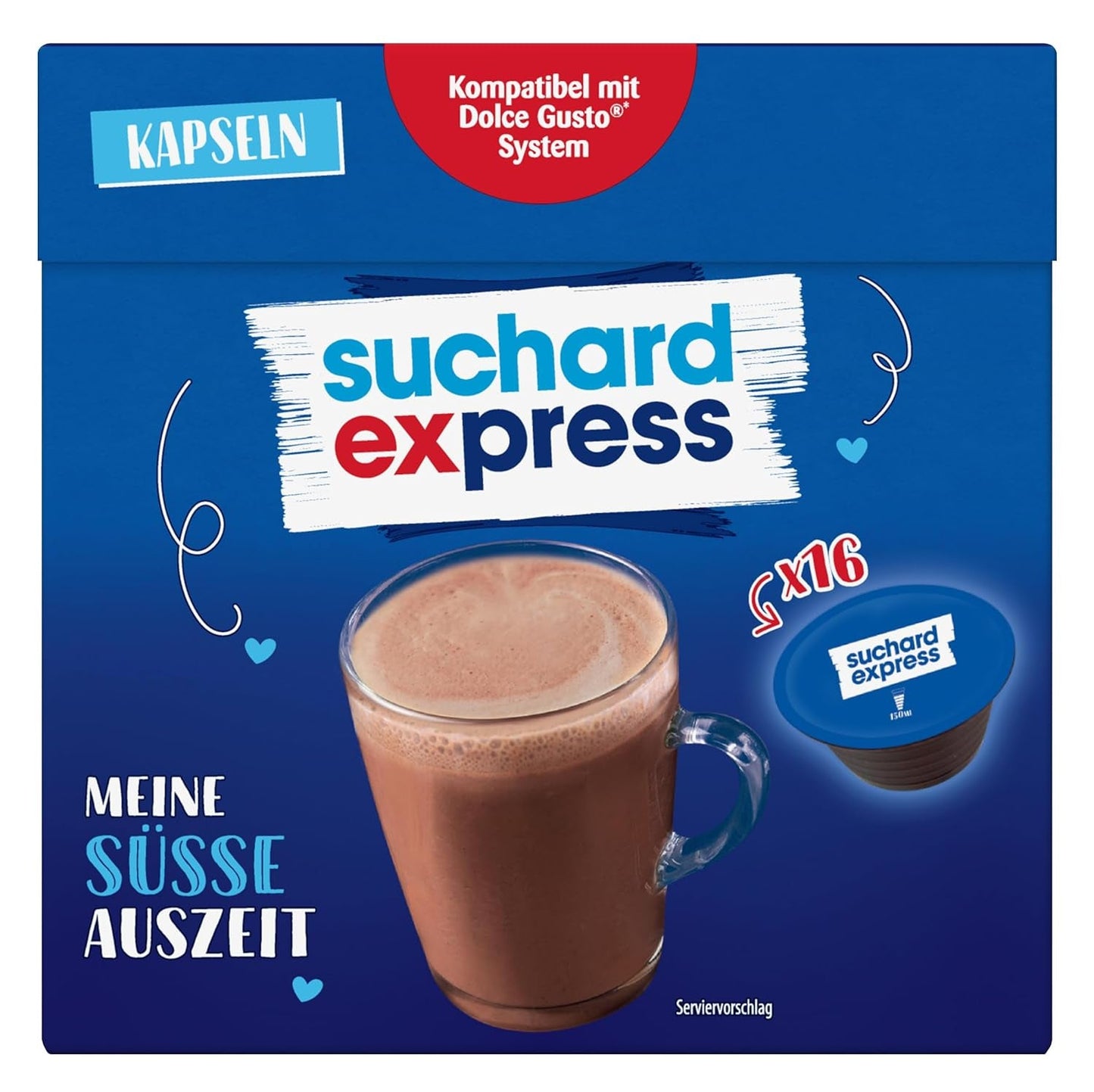 Suchard Express Kakaokapseln für Dolce Gusto, 3x 16 Kapseln, kompatibel mit Nescafé Dolce Gusto Maschine, Cremige Trinkschokolade