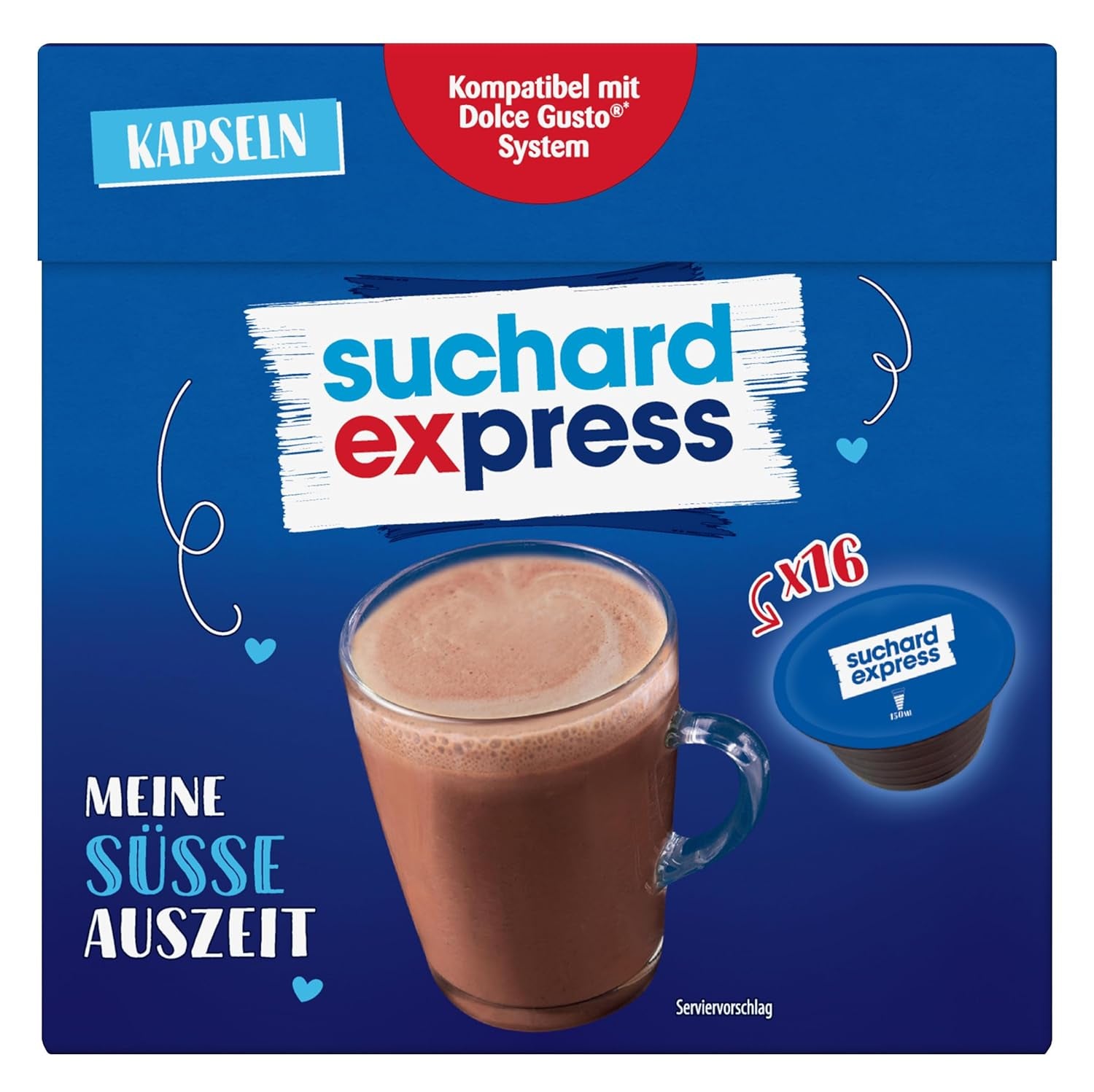 Suchard Express Kakaokapseln für Dolce Gusto, 3x 16 Kapseln, kompatibel mit Nescafé Dolce Gusto Maschine, Cremige Trinkschokolade