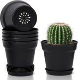 T4U 16 cm Kunststoff-Blumentopf mit Untersetzer, Set mit 6 Kunststoff-Kräutertöpfen mit mehreren Drainagelöchern, runder Topf für Sukkulenten im Innen- und Balkonbereich, Kakteen, weiß