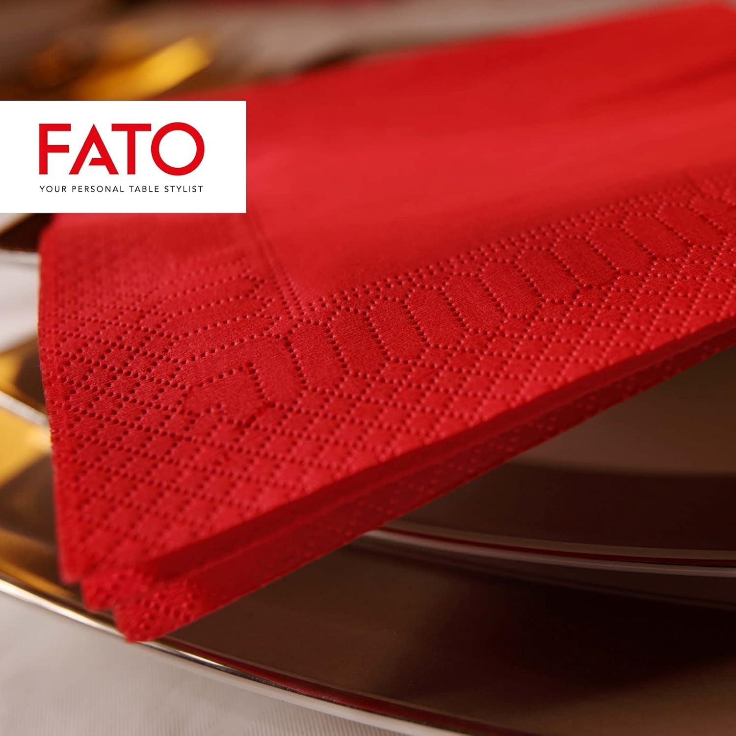- Einweg-Papierservietten, ideal für zwanglose Mittagessen und Buffets, 50er-Pack Servietten, Größe 33 x 33, 4-fach gefaltet, 2-lagig, rot, 100 % reines Zellulosepapier, FSC-zertifiziert