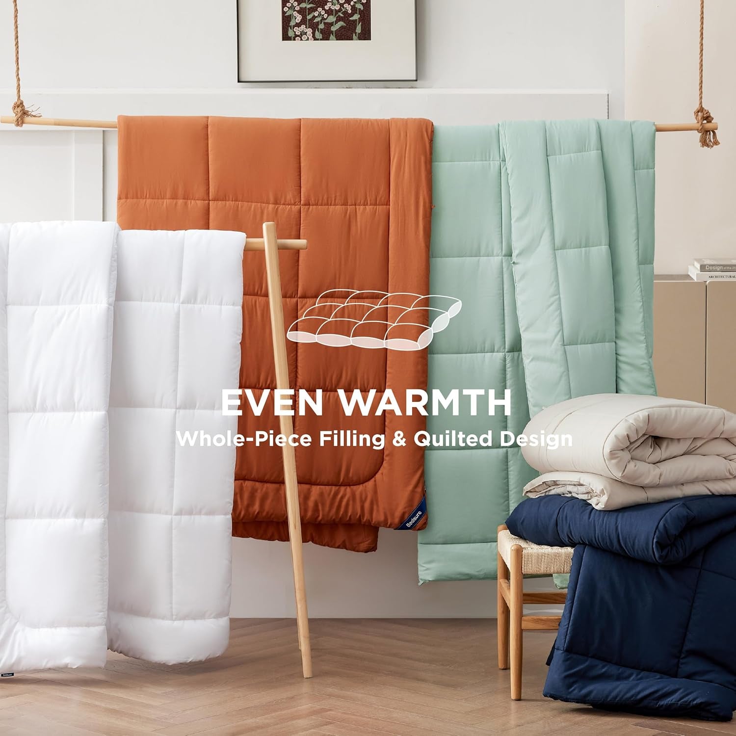 BEDSURE gesteppte Steppdecke für Doppelbett (223,5 x 223,3 cm) weiß, Bettdecken und Steppdecken, Naty Shop