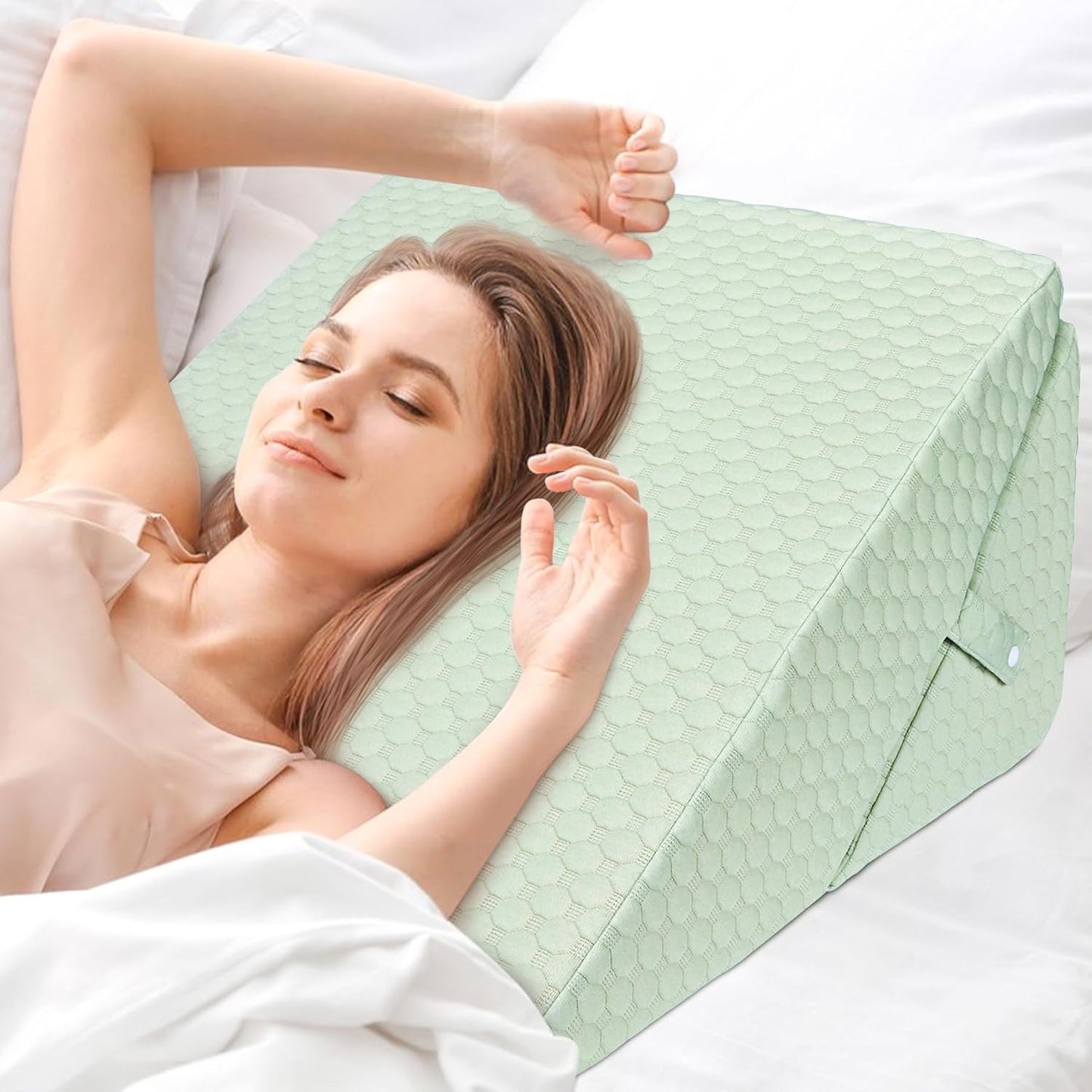 INFANZIA Keilkissen für Bett, Eckkissen, Dreieckskissen, faltbar, Memory-Schaum, Schlafapnoe, saurer Reflux, Beinhochlagerung, Lesen, grün