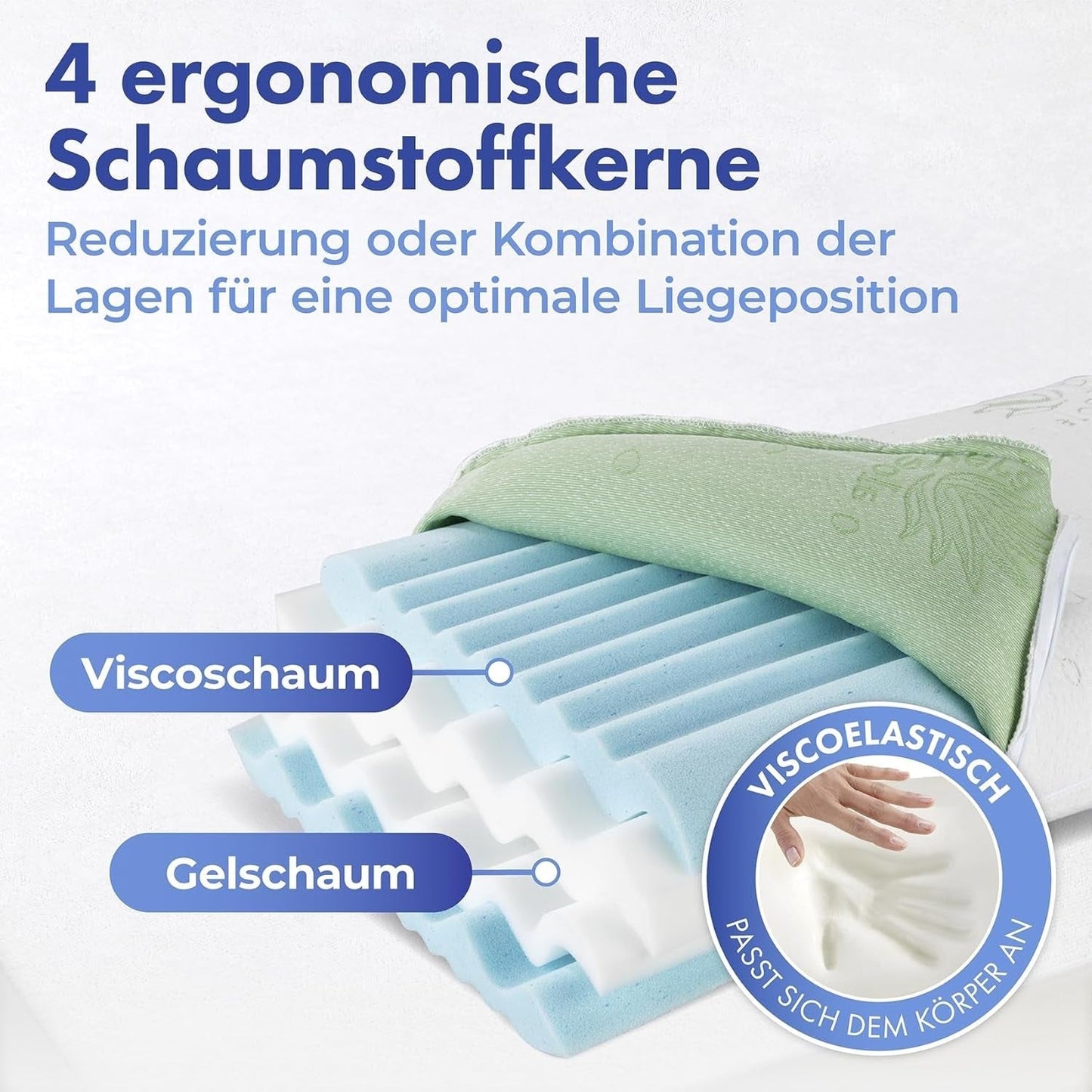 Maximex Visco-Nackenstützkissen, Atmungsaktives Stützkissen mit ergonomischer Schaumstofffüllung, Höhen- und höhenverstellbares Nackenstützkissen für einen erholsamen Schlaf, Mit Aloe Vera Naty Shop Standardkissen