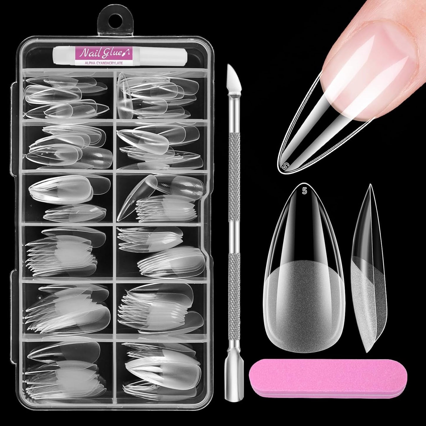 Vollständige Abdeckung für kurze Nägel, 120 Stück, 12 Größen, kurze Nagelspitzen für Gelnägel, zum Aufkleben auf künstliche Nägel, zum Aufkleben auf Nagelfeilen-Set, Nagelpolierer, Nagelhautschieber