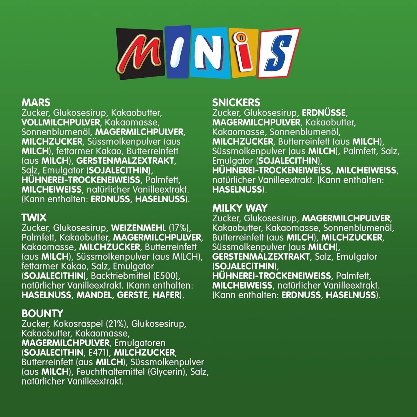 Gemischte Minis, Snickers, Bounty, Twix, Milky Way, Schokoladen-Großpackung, eine Packung (1 x 400 g) (5er-Pack)
