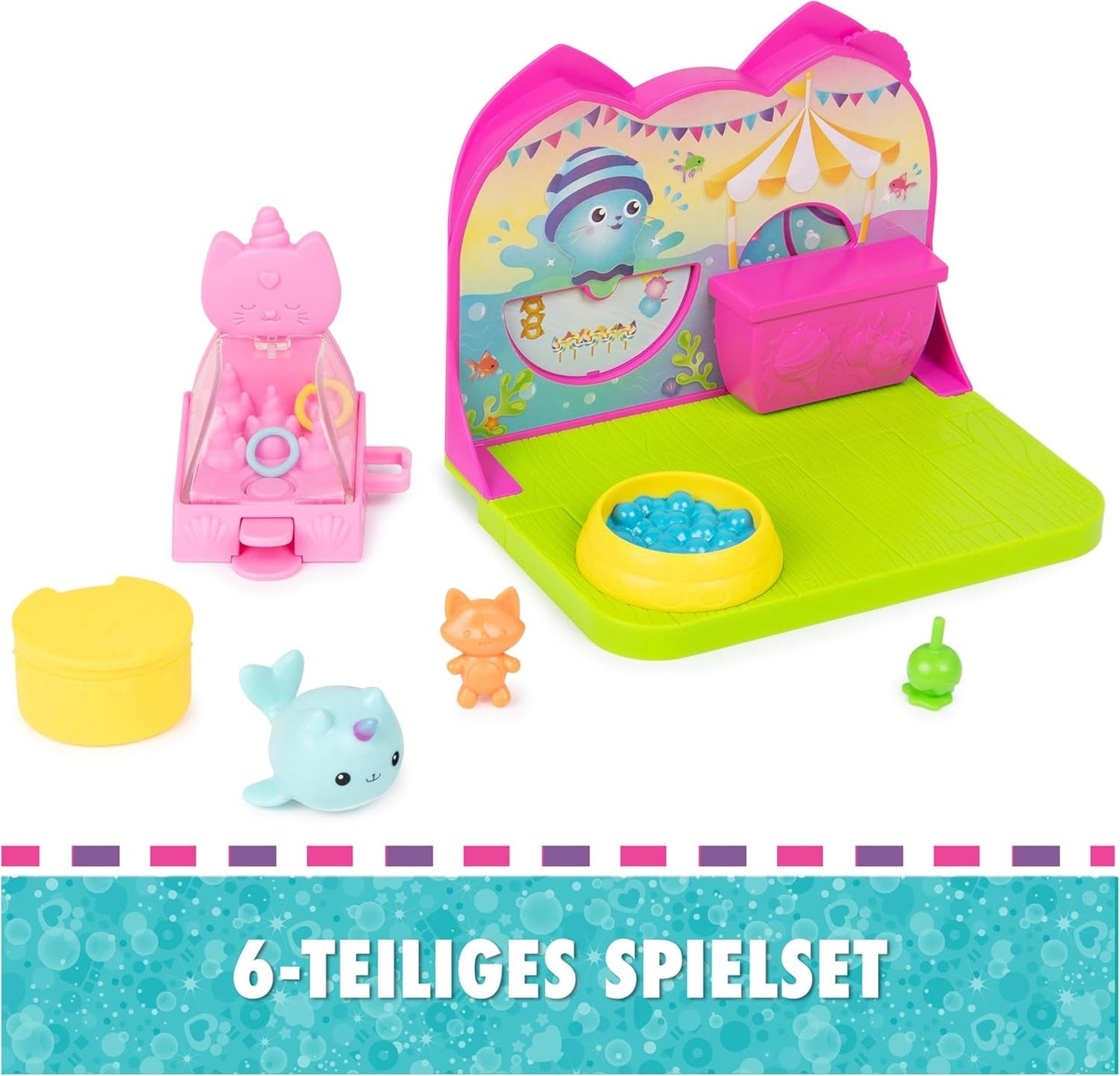 DREAMWORKS GABBY'S DOLLS HOUSE – Deluxe-Zimmer-Spielset, Kitty-Narwal-Partyraum, thematische Möbel und Accessoires, ab 3 Jahren