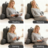 Lesekissen für Bett und Sofa, Lesekissen mit Handgelenkauflage, Armlehnen und Rückenstütze, Bettrückenkissen zum Ausruhen, Entspannen, Lesen, Arbeiten am Laptop, Fernsehen (Dunkelgrau)
