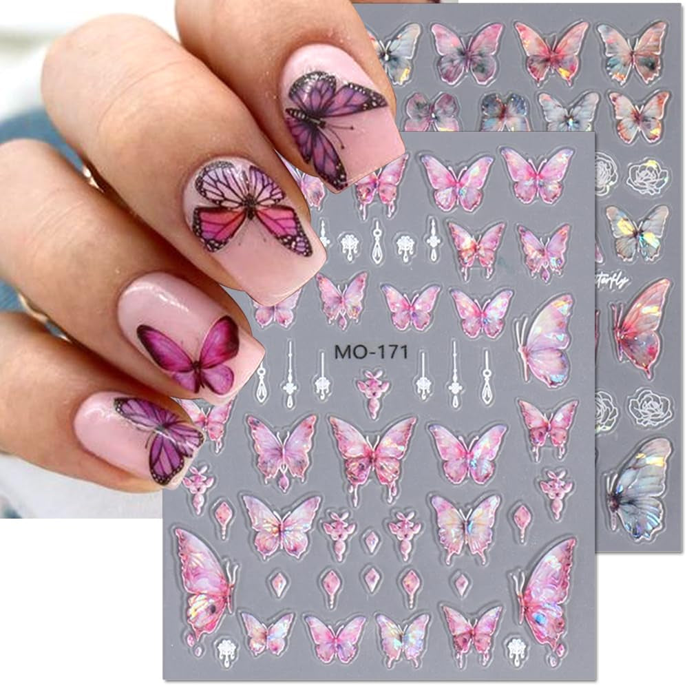 5D geprägte Schmetterlings-Nagelaufkleber, selbstklebende Schmetterlinge, Nageldekorationsaufkleber, Aurora-Schmetterling, Nagelkunstaufkleber, Nagelzubehör, Design, Schmetterlingsnagelaufkleber, Nagelkunstaufkleber