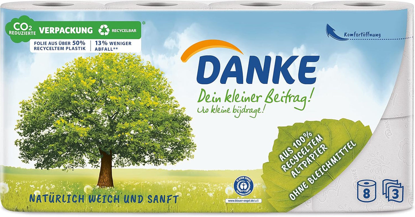 Toilettenpapier Danke 56 Stück, Rollen 7X8, 3 Lagen