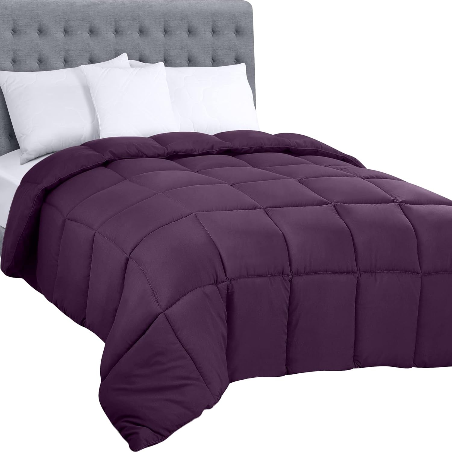 Utopia-Bettwäsche, Ganzjahres-Bettdecke, 250 g/m², Plüschfüllung aus silikonisierter Faser, Doppelbett, genäht in Box (Doppelbett XL, hellgrau), Naty Shop Violette Bettdecken und Bettdecken für King-Size-Betten (1 Packung)
