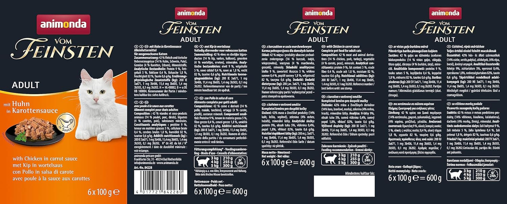 Animonda vom Feinsten Nassfutter für Katzen mit Huhn in Karottensauce (6 x 100g), getreidefreies, zuckerfreies Nassfutter für Katzen mit frischen und fleischigen Zutaten