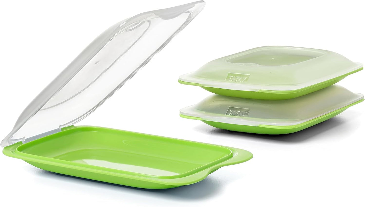TATAY Fresh Slicer Box 4er-Set, BPA-frei, wiederverwendbar, stapelbar, spülmaschinenfest und MWO, zufällige Farben. Maße: 17 cm x 3,2 cm x 25,2 cm. Naty Shop Lebensmittelaufbewahrungsboxen, Wurstbehälter – 3er-Set – Mini