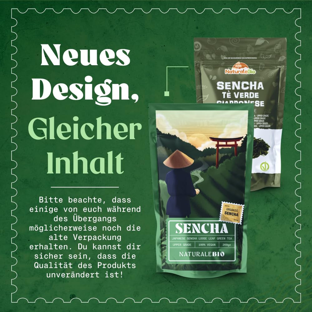 Naturalebio Japanischer Sencha-Tee – 200 g Bio-Grüntee – 100 % reiner und natürlicher Sencha-Grüntee – lose Blätter aus der ersten Ernte – Bio-Produkt aus Japan