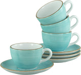 Creatable 34042 Vintage Nature Aqua Serie 8-teiliges Tafelservice für 4 Personen, Kaffeetassen-Set aus Porzellan, spülmaschinen- und mikrowellengeeignet, hergestellt in Europa
