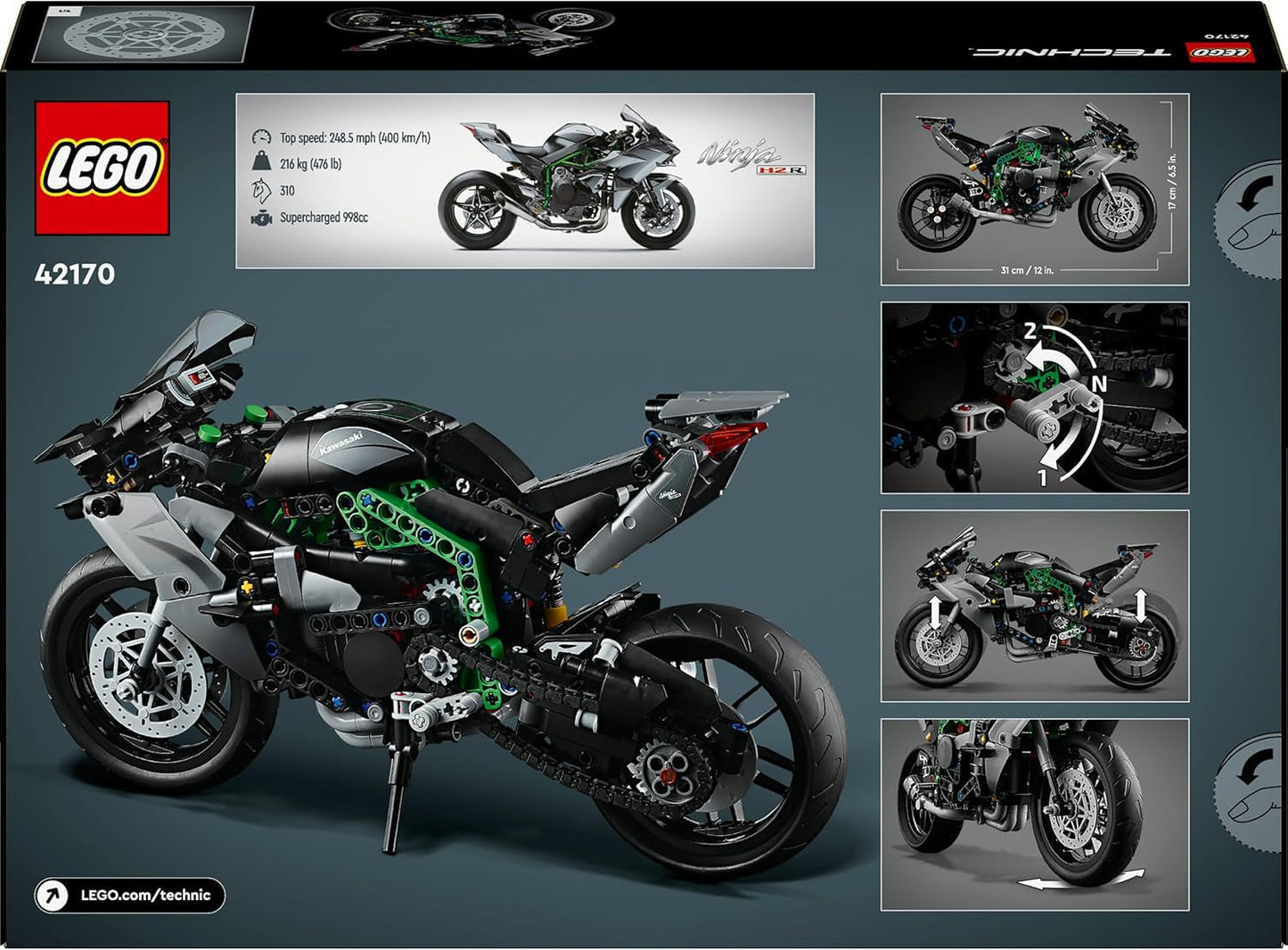 LEGO Technic Kawasaki Ninja H2R Motorrad, Geburtstagsgeschenk für Kinder und Erwachsene, Dekoration, Spielzeug, Modell für Jungen und Mädchen ab 10 Jahren 42170 Bausets Besuchen Sie den LEGO-Store
