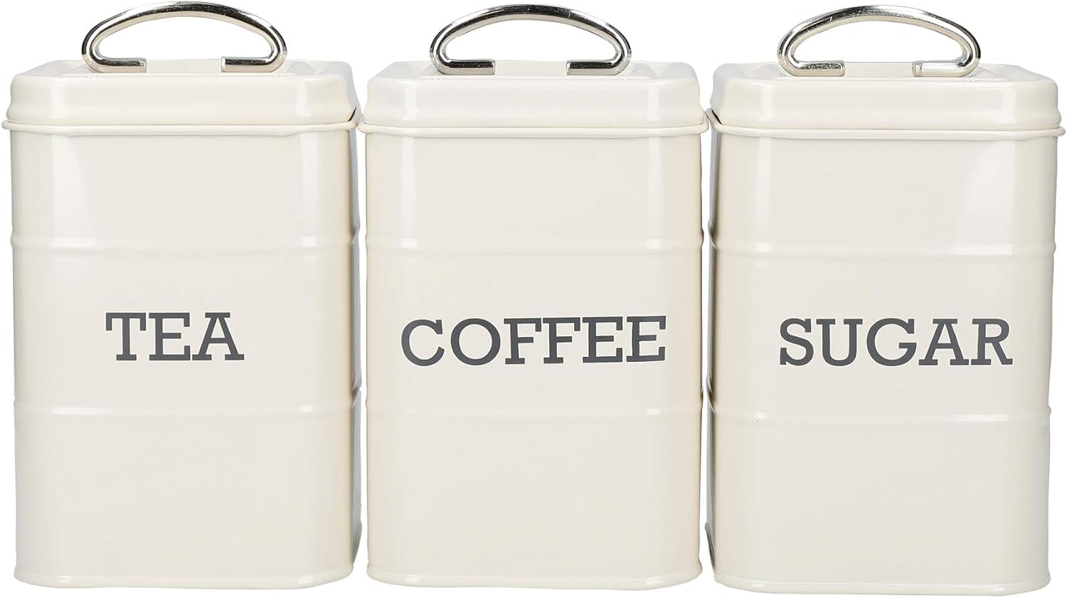 KitchenCraft Living Nostalgia 3er-Set Vorratsdosen für Tee, Zucker, Kaffee, Geschenkbox, Stahl, Antikcreme, 11 cm x 11 cm x 17 cm, Vintage-Blau, Aufbewahrungsboxen für Lebensmittel, Naty Shop Vintage-Blau