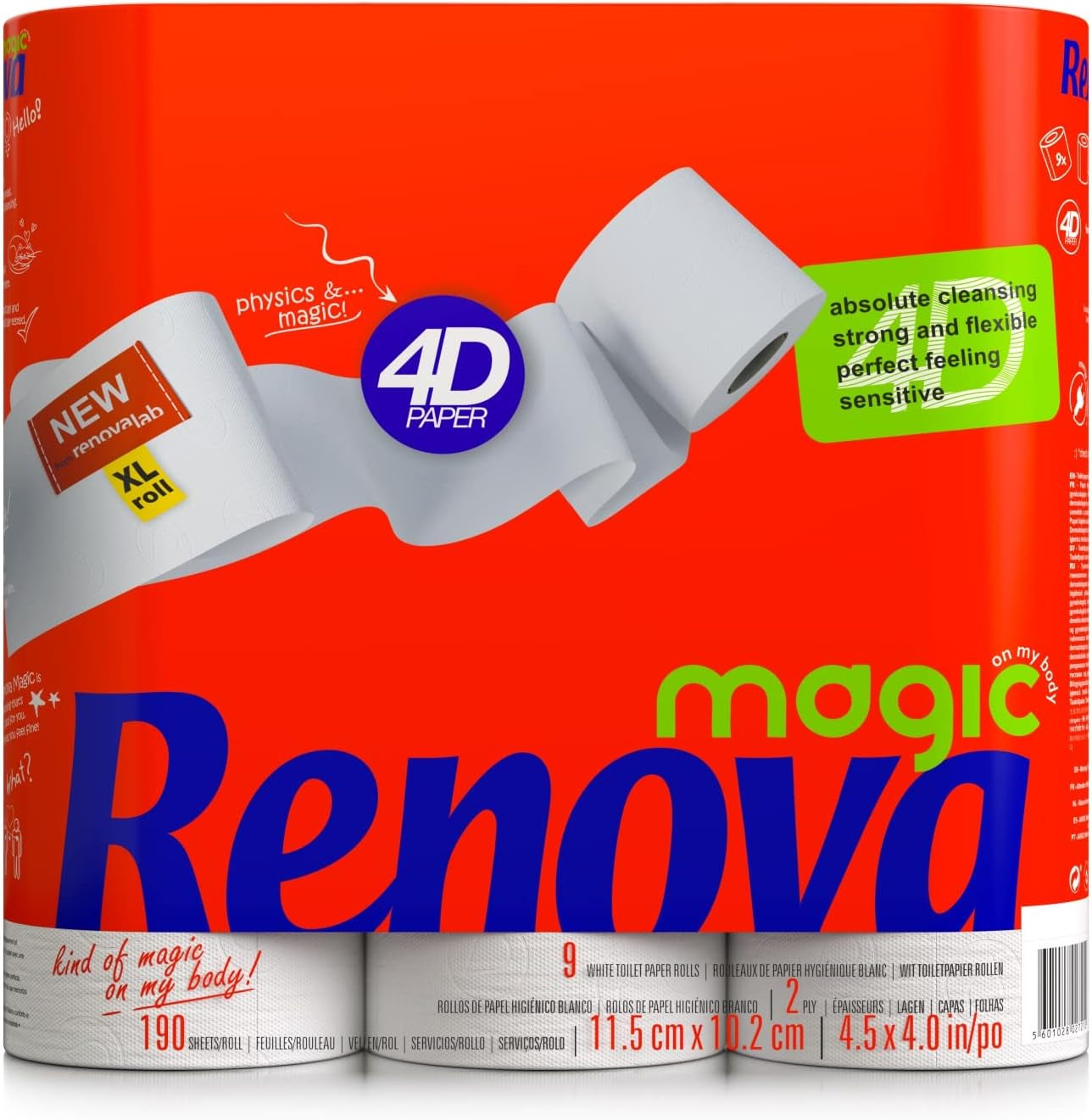 Renova Toilettenpapier, 7 Packungen mit 9 Rollen – insgesamt 63 Rollen