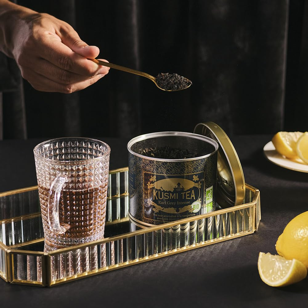 Kusmi Tea – Earl Grey Intense – Bio-Earl-Grey-Schwarztee mit kräftiger Bergamotte und würziger Zitrone – loser Tee – 100 g Metallbox – Menge für ca. 50 Tassen