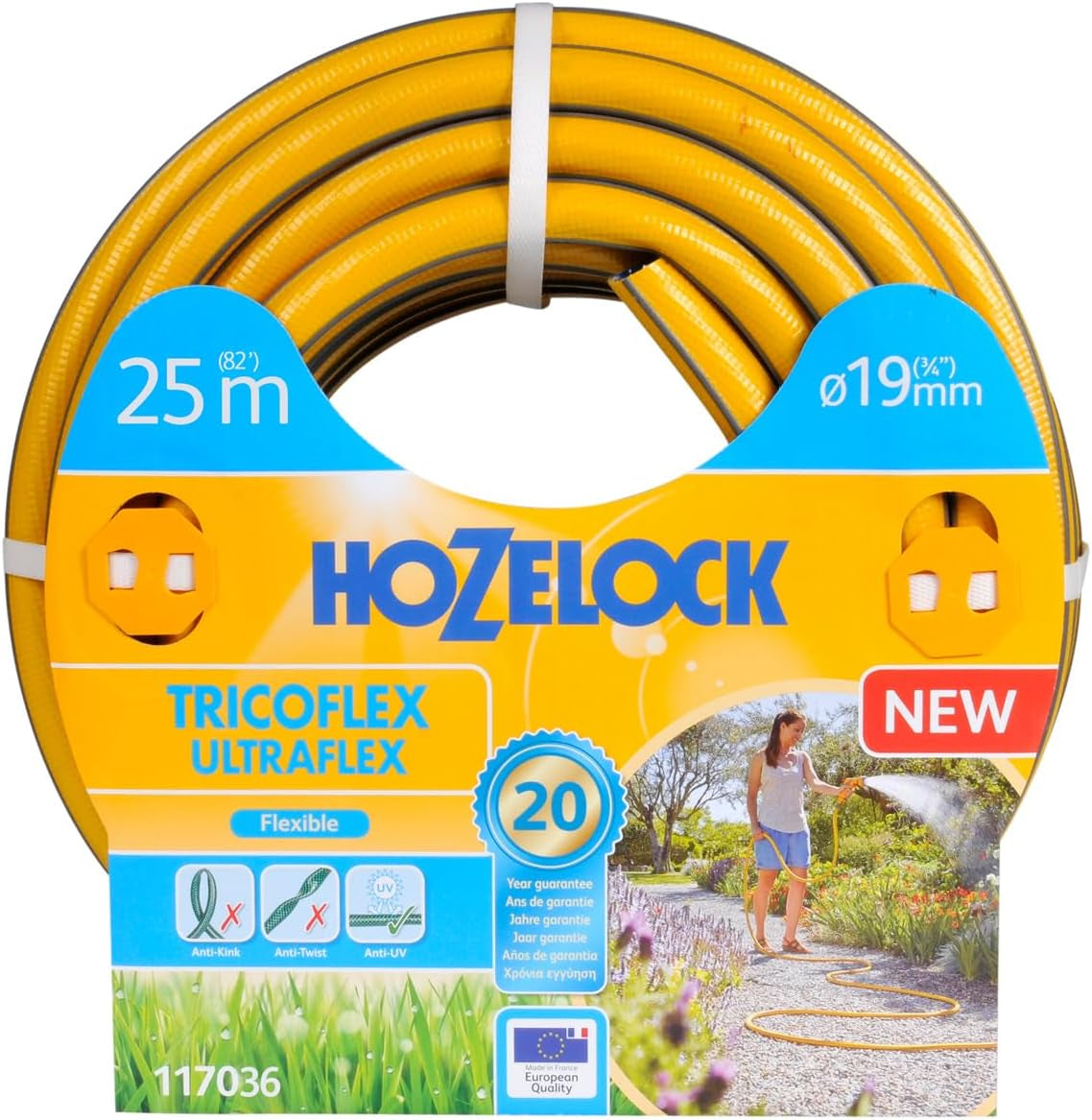 HOZELOCK - Tricoflex Ultraflex Schlauch Ø 12,5 mm (1/2") 20 M: Flexibler Gartenschlauch, wetterfest, verdreh- und biegefest, aus 40 % recyceltem PVC [117002], gelb