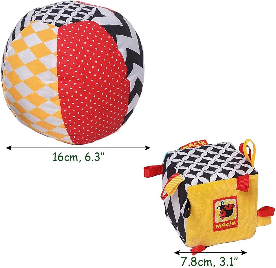 magdum 2 Set Baby Würfelspiel + Stoffball - Motorikspielzeug ab 1 Jahr - Spielzeug für Kinder 6 Monate - Montessori Spielzeug - Lernspielzeug 1 Jahr - Geschenk für Kinder - Ball für Kinder - Würfel für Kinder - Geschenke für Kinder Spielzeug Bebe Naty Shop