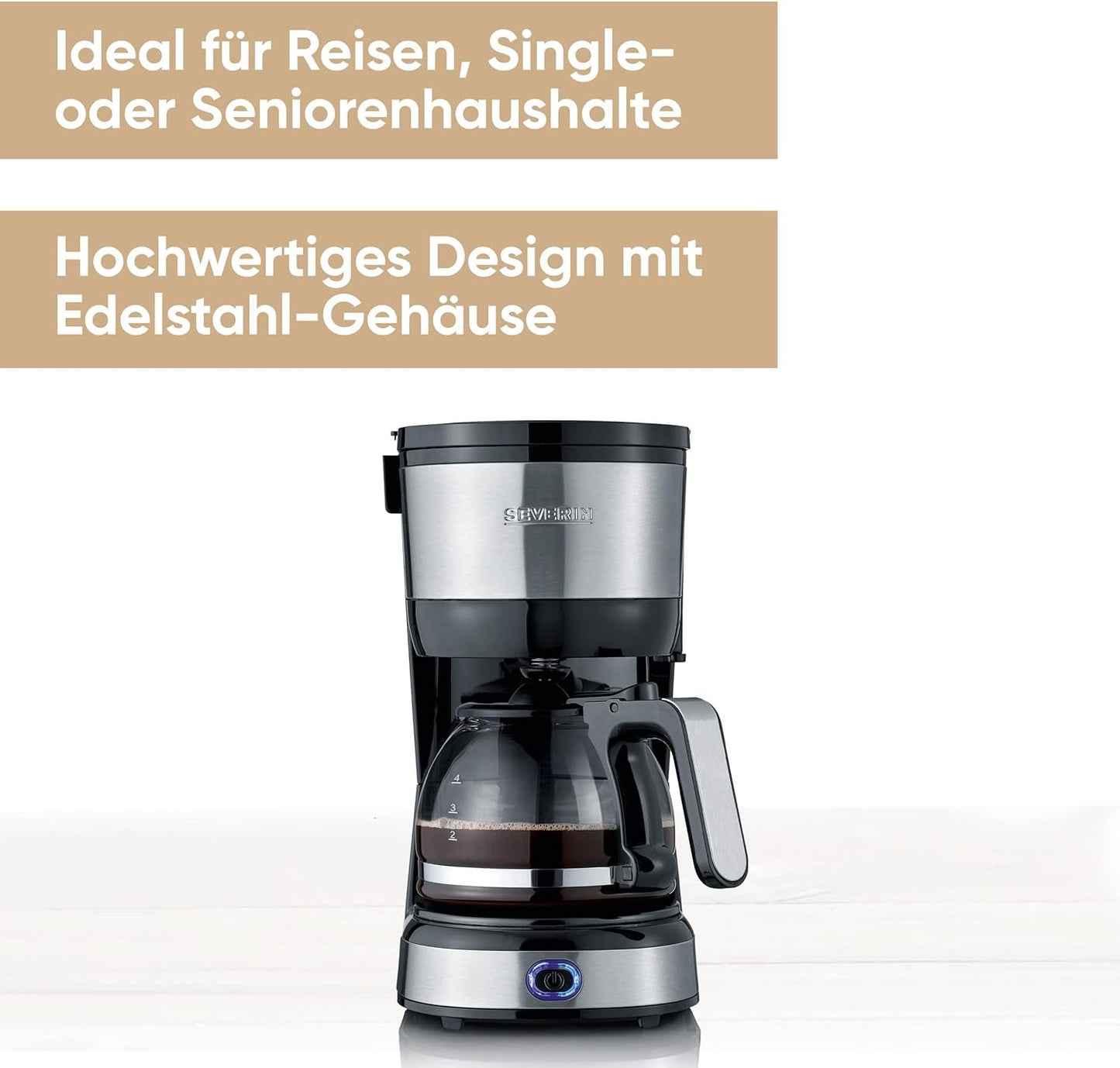 SEVERIN Kompakt-Espressomaschine, aromatischer Kaffee mit Kaffeemaschine für bis zu 4 Tassen, Espressomaschine mit Filter und Permanent-Schwingfilter, Edelstahl/Schwarz, KA 4808