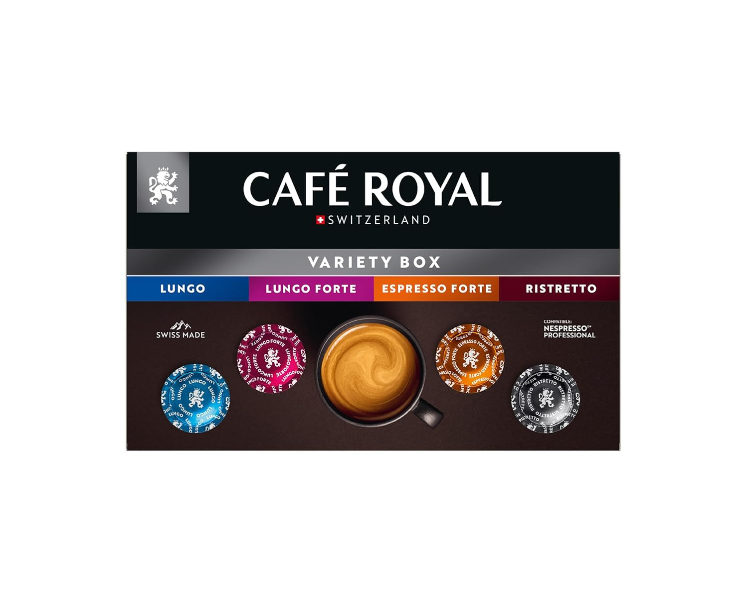 Café Royal Professional Pads, Variety Box, 40 Nespresso (R) Professional kompatible Pads für Büro und Gastronomie, Rainforest Alliance zertifiziert, 100 Prozent Arabica Kaffee