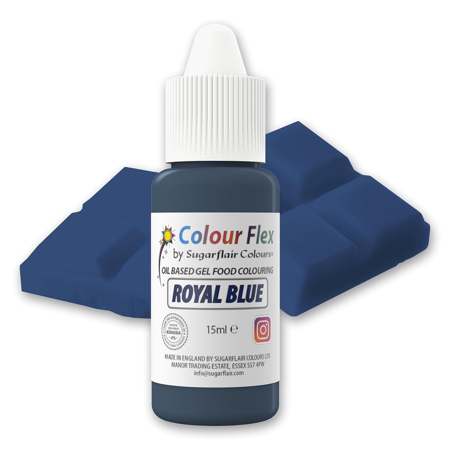 Sugarflair Colourflex Lebensmittelfarbe auf Ölbasis, Königsblau, hochkonzentrierte flüssige Lebensmittelfarbe, Lebensmittelfarbe für Buttercreme, Schokolade, Teig, Fondant, Zuckerguss und mehr – 15 ml
