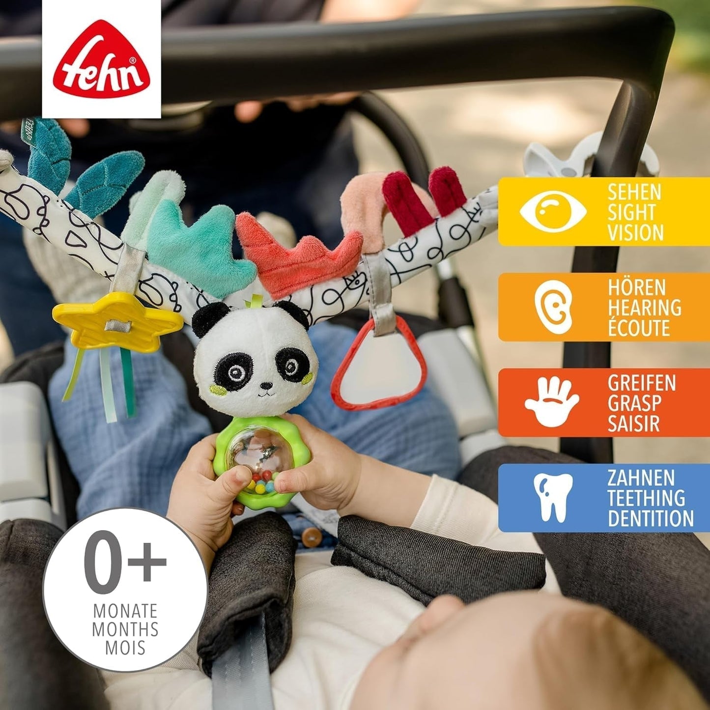 Fehn Baby-Mobile-Kette Panda Baby Mobile – Baby-Mobile-Kette mit süßen Figuren – flexibel hängendes Babyspielzeug – Kinderwagenspielzeug für Babys und Kleinkinder ab 0+ Monaten Babyspielzeug Naty Shop