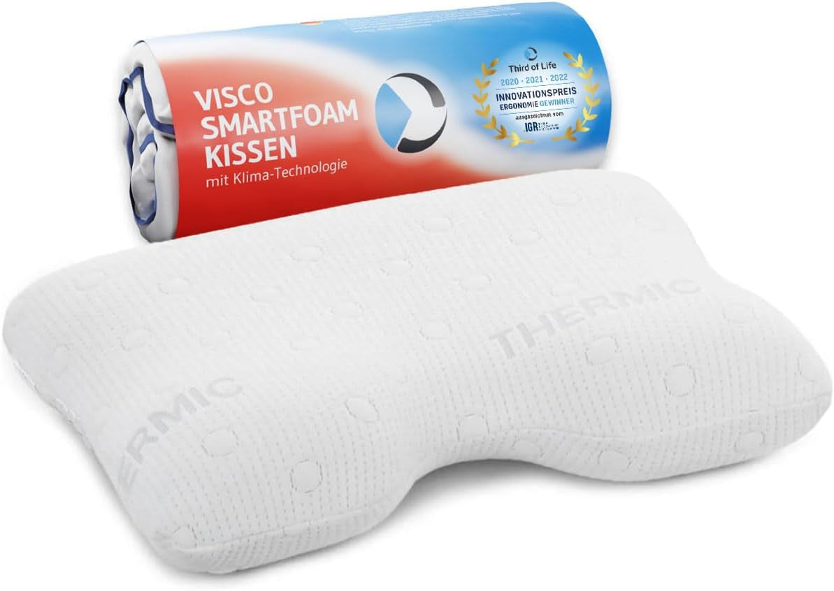 Kissen für Seitenschläfer GIANFAR | Orthopädisches Nackenstützkissen | Ultrafrischer Memory-Schaum gegen Halsschmerzen und Migräne | Thermoregulierender Bezug | Kissen zum Schlafen auf der Seite mit Halswirbelsäule 55X40X12/10 cm Orthopädische Halswirbelsäulenkissen Naty Shop White Thermic Bezug