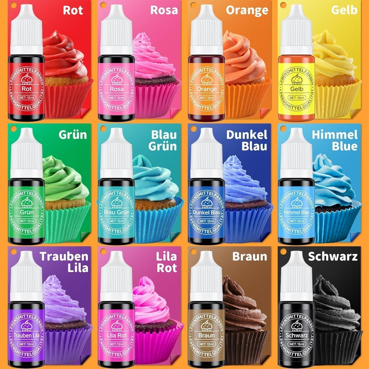 Flüssiges Lebensmittelfarbset 12 x 12 ml Naty Shop