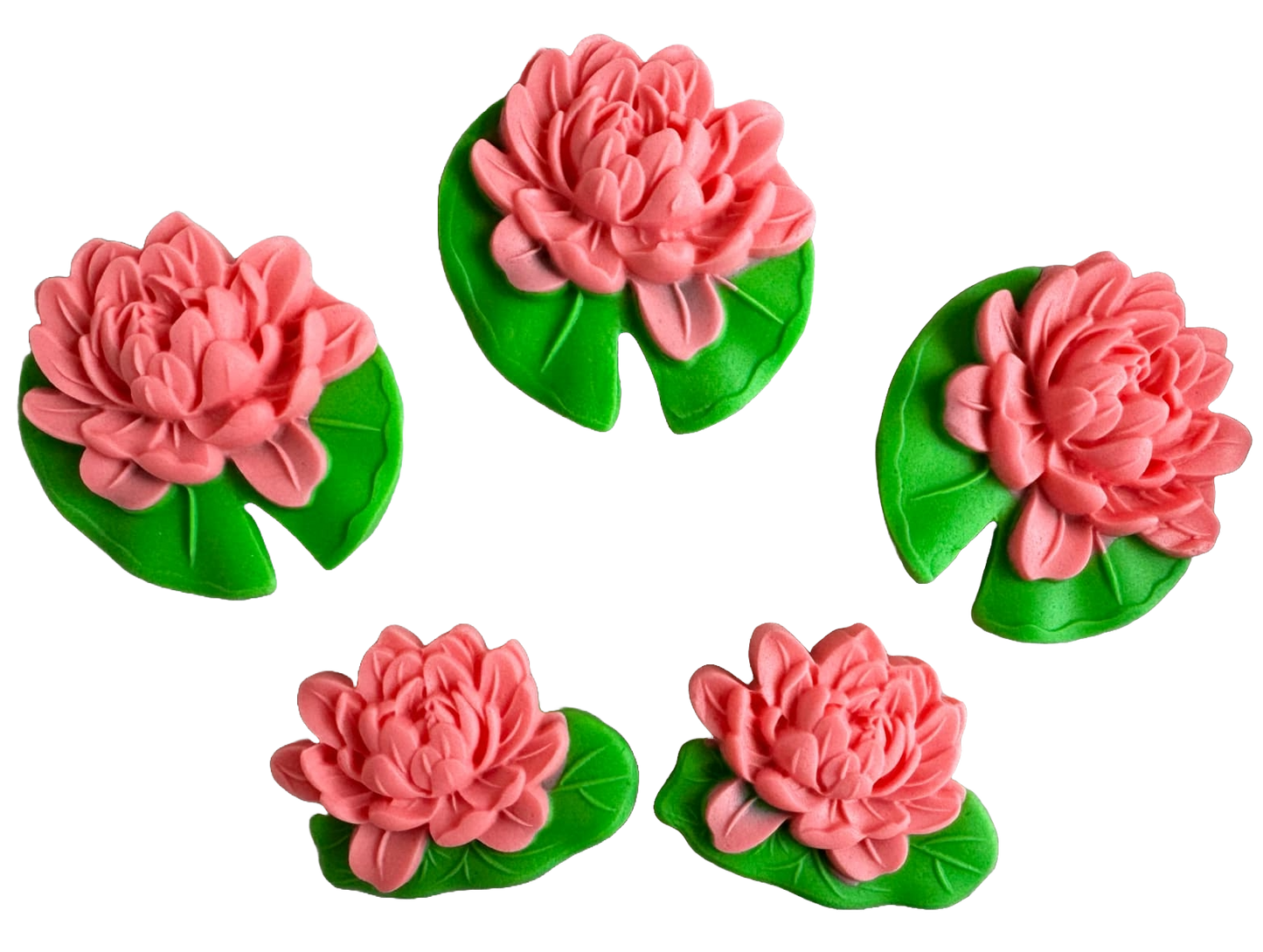 Set mit 5 essbaren Dekorationen aus Zuckerpaste, rosa Seerosen. Dekorationen aus Zuckerpaste, Naty Shop