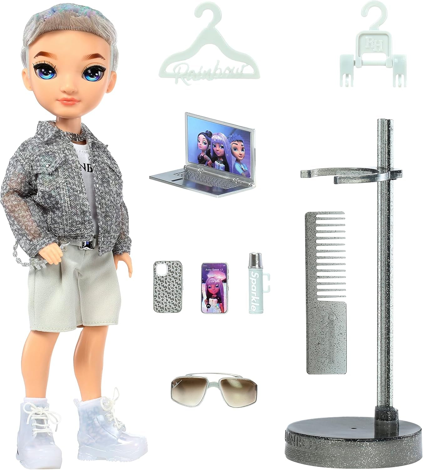 Rainbow High Fashion Doll – Aidan Russell – Purple Boy Doll – Modisches Outfit und mehr als 10 bunte Spielzubehörteile – Für Sammler und Kinder im Alter von 4–12 Jahren