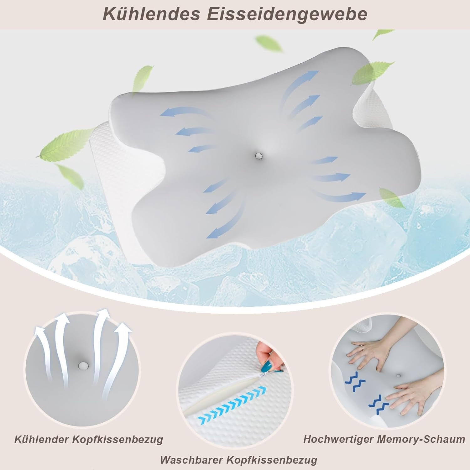 Nackenkissen, orthopädisches Kopfkissen, Memory-Schaum-Kissen, Seitenaufprallkissen – ergonomisches Design, hohle Form für Seiten-, Rücken- und Bauchaufprall, hellgrau, orthopädische Halskissen von Naty Shop