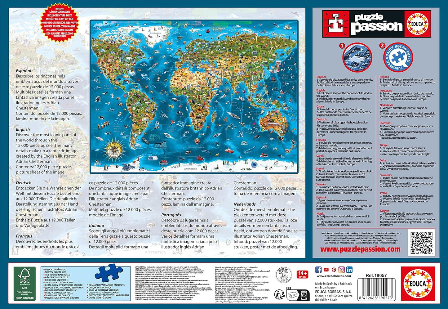 Educa – Wunder der Welt, Puzzle 12000 Teile Erwachsene und Kinder ab 14 Jahren, Weltkarte (19057) Puzzle Naty Shop