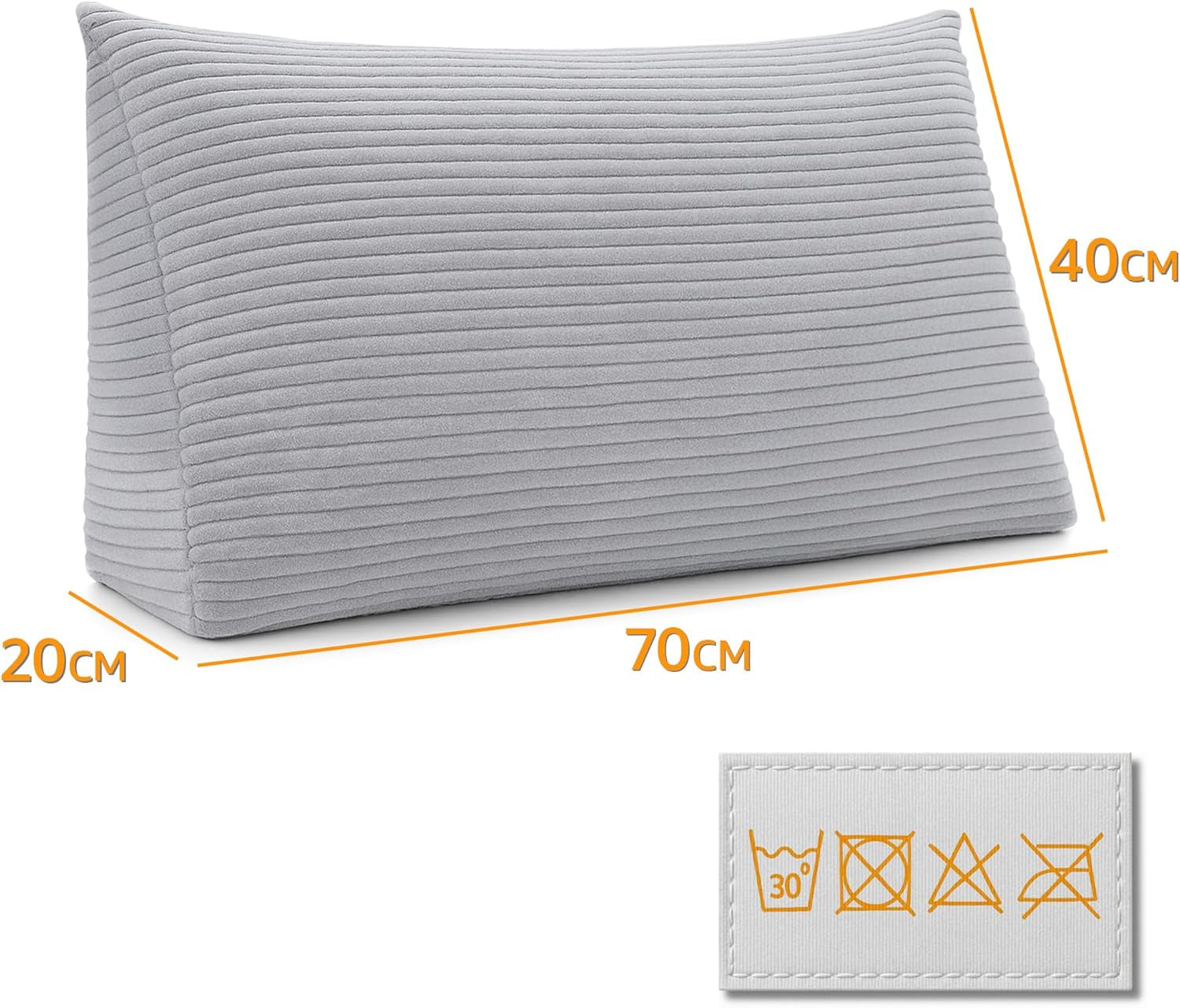 Federkissen, Rückenkissen, Samtkissen, Breite 70 cm – Lesekissen für Bett, Sofa und Sofa, großes Sofakissen, Wandkissen, Sofakissen, Lesekissen, Rückenstützkissen, hellgrau
