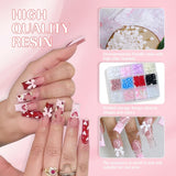 3D-Nagelkunst-Dekorationen, 1 Box Nail-Art-Anhänger, gemischter Stil, Blumen-Herz-Schleife, Nagelkunst-Anhänger, Harz-Nagelkunst-Dekorationen, für Nagelkunst-Dekorationen, DIY-Bastelzubehör