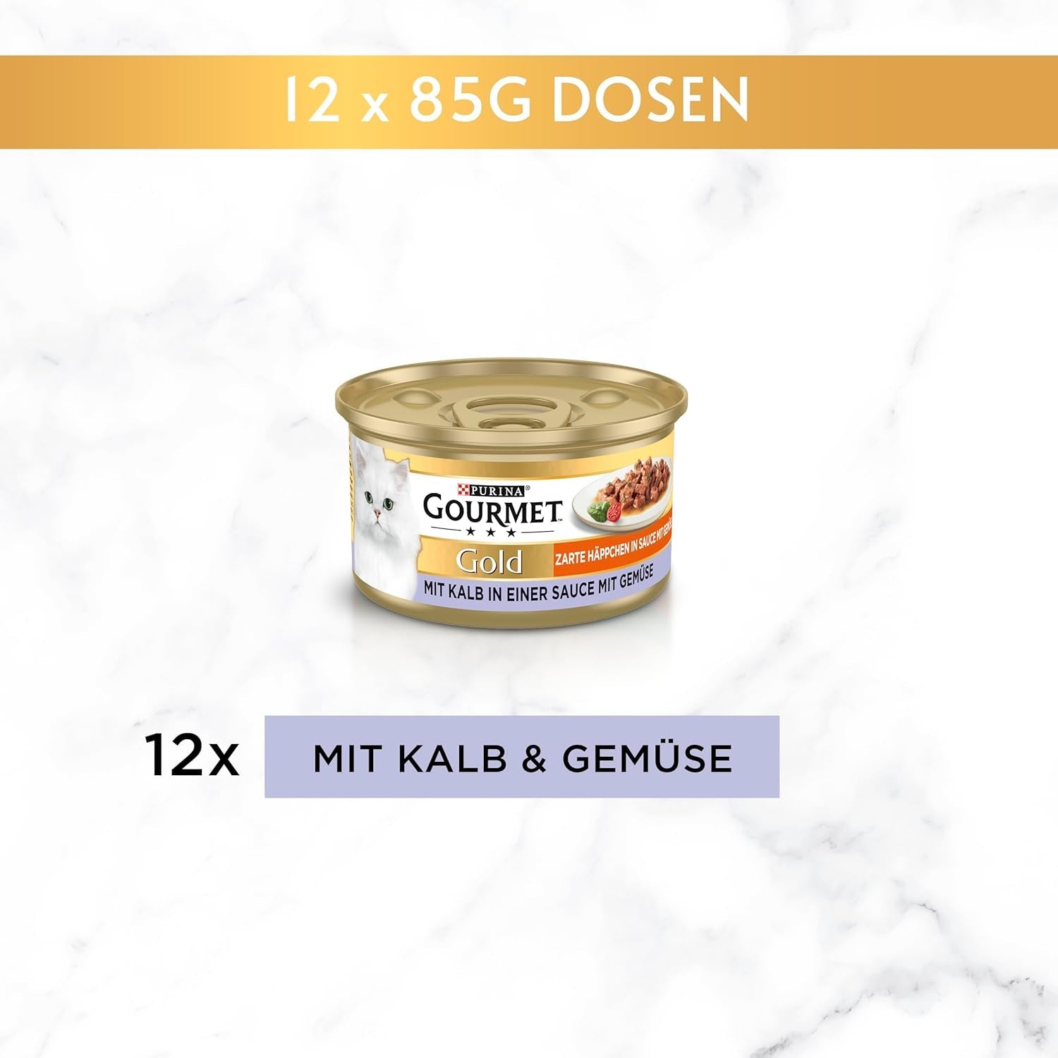 Gourmet Gold Tender Morsels in Gemüsesauce, Kalbfleisch und Gemüse, Nassfutter für Katzen, 12er-Pack (12 x 85 g)